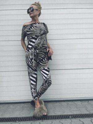 KOMBINEZON MOZAJKA BEŻOWO-CZARNA