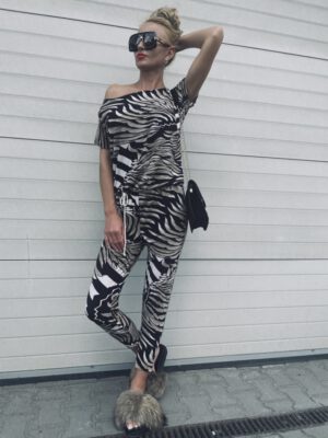 KOMBINEZON MOZAJKA BEŻOWO-CZARNA